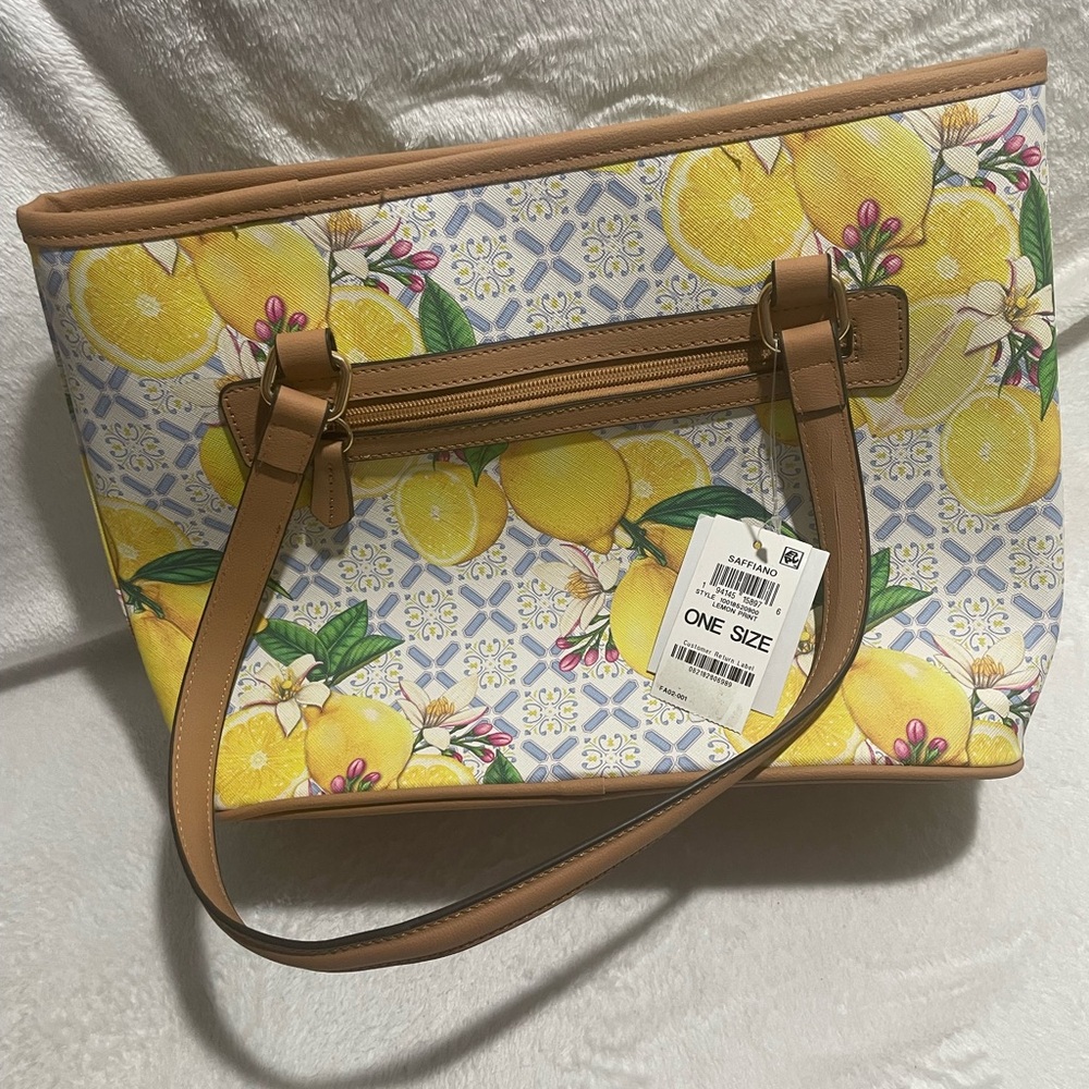 Lemon Print Tote Bag with Tan Accents by Giani Bernini Saffiano Tote